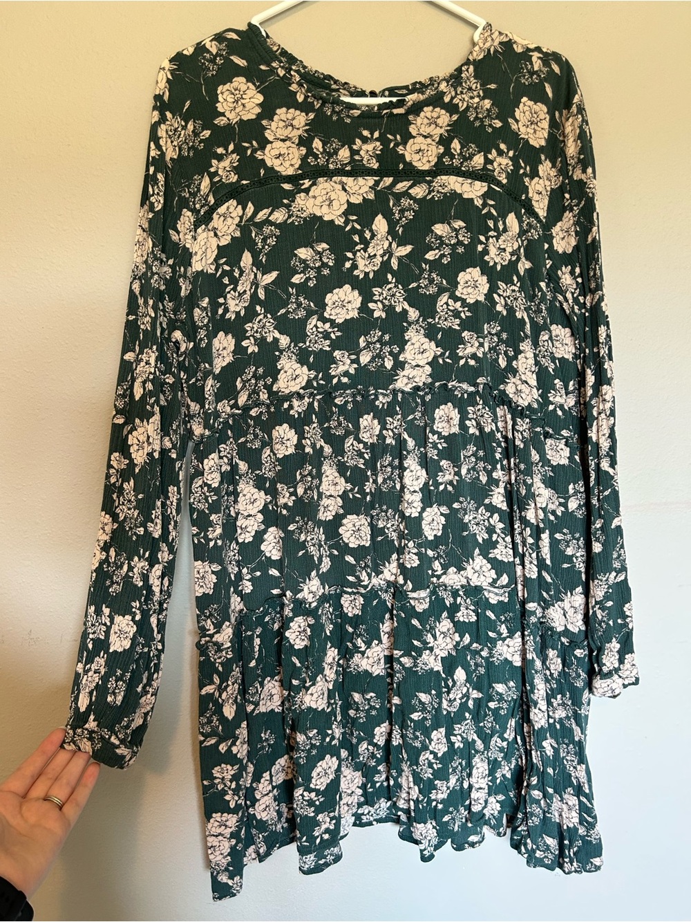 Knox Rose Dark Green Floral Long-Sleeve Tiered Dress